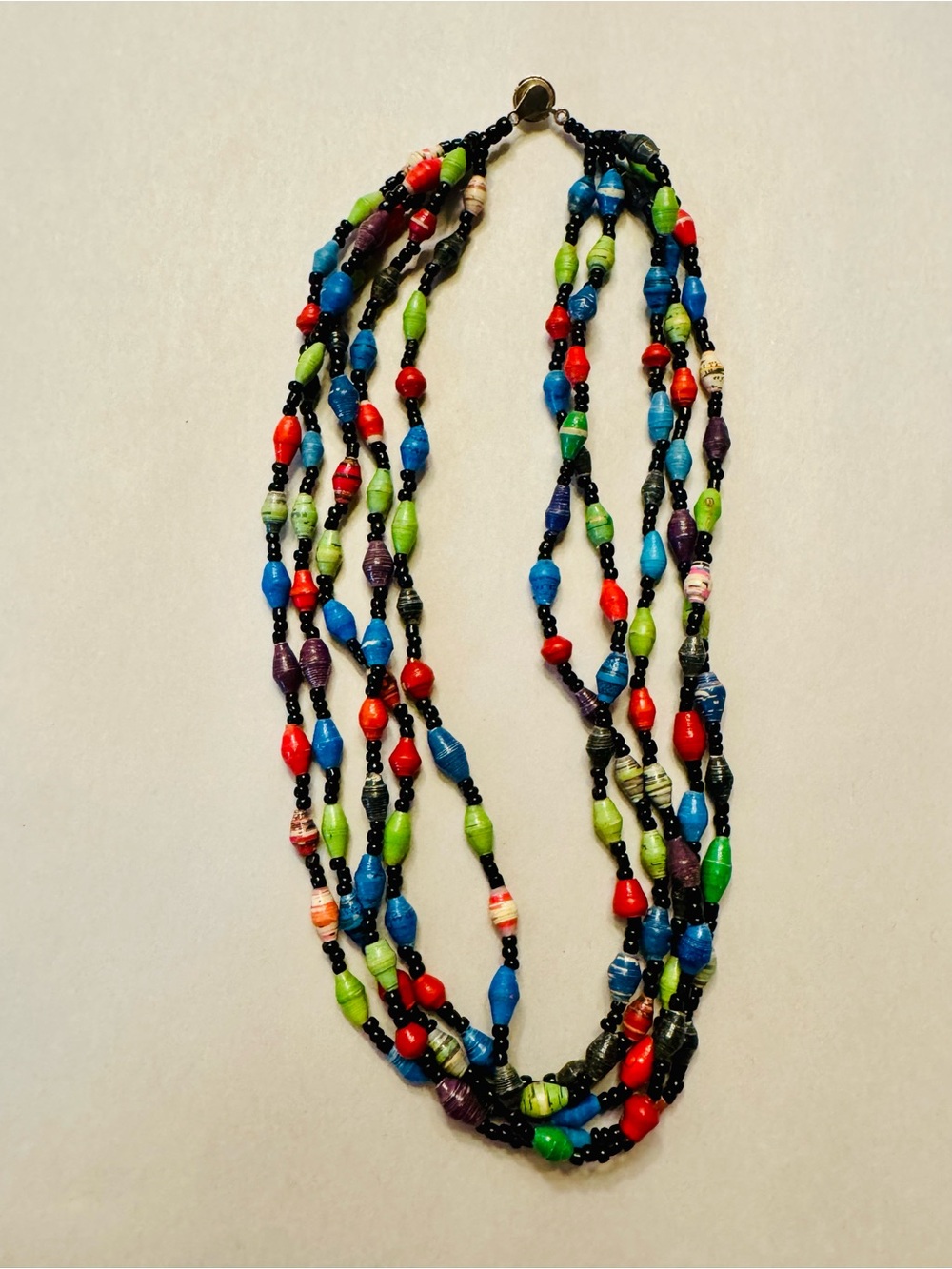 VTG Teng Yue 18" Multi-Strand Paper Bead
Statement Necklace Boho Colorful 1990s